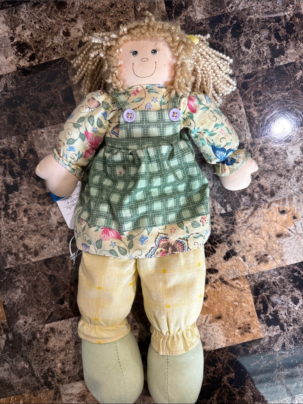 Handmade Style Rag Doll in Green and Yellow